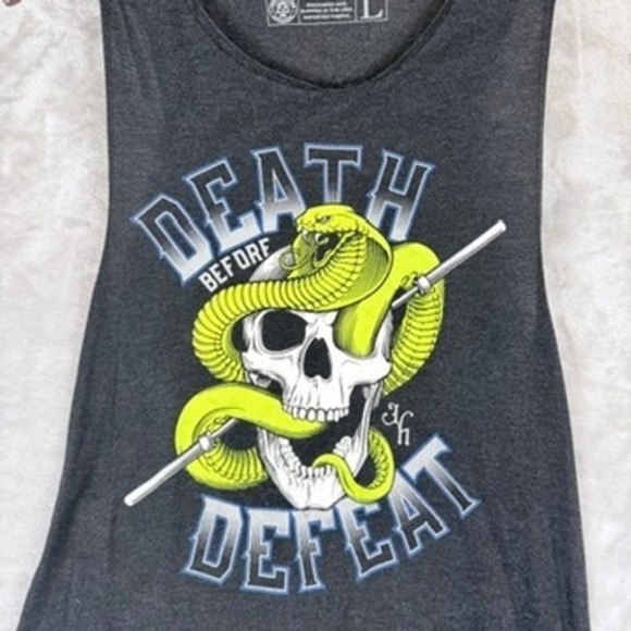 90's Grunge Vintage Mens Graphic Tank Top Death Before Defeat Sleeveless Shirt L - Picture 2 of 5